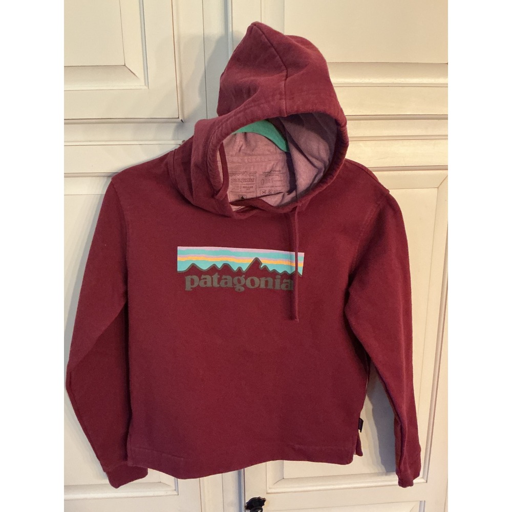 Patagonia Uprisal Hoody Burgundy P-6 Logo Recycled Cotton Pullover XS
